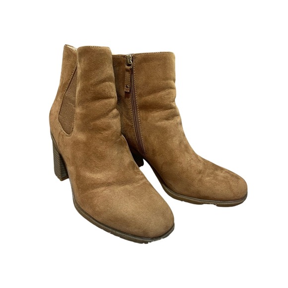 Dr. Scholl's Shoes - Dr. Scholl's Tan‎ Suede Block Heel Chelsea Booties-SIZE 9